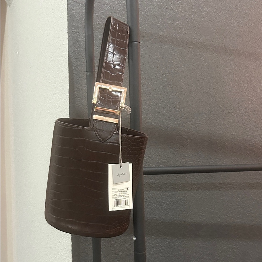 a new day Chocolate Croc-Patterned Shoulder Bag